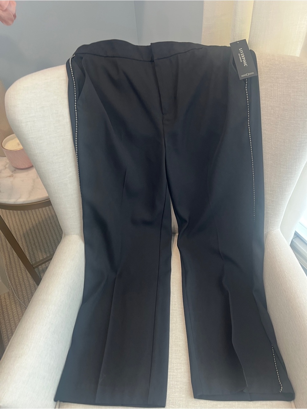 NWT Liverpool Los Angeles Wide Leg Trousers Bead Trim Black Size 8/29